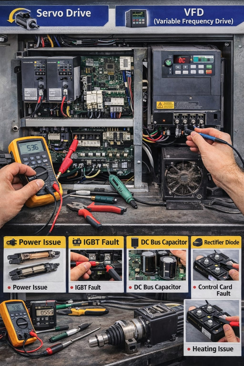 Servo and VFD repairing guide — common problems and visual inspection